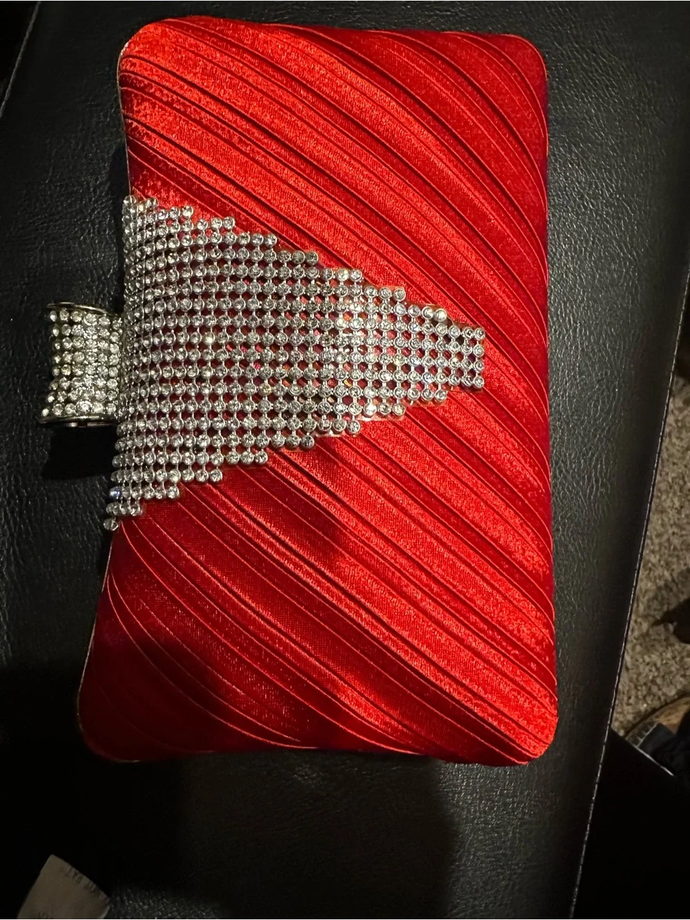 Red Satin Rhinestone Evening Clutch